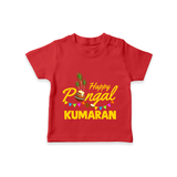 Festive Happy Pongal Typography | Personalized Kids T-Shirt  - RED - 0-5 Months Old (Chest 17")
