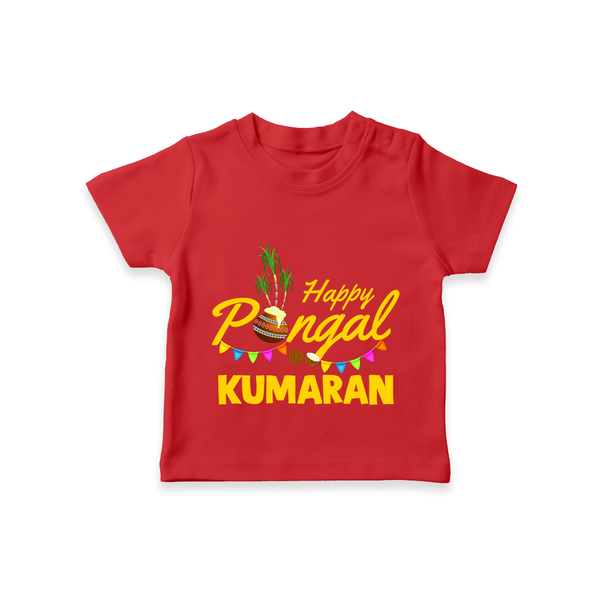 Festive Happy Pongal Typography | Personalized Kids T-Shirt  - RED - 0-5 Months Old (Chest 17")