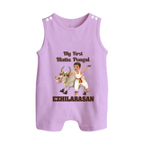 My First Mattu Pongal – Kid & Cow | Customized Romper Suit for baby - LILAC - 0 - 5 Months Old (Chest 18")