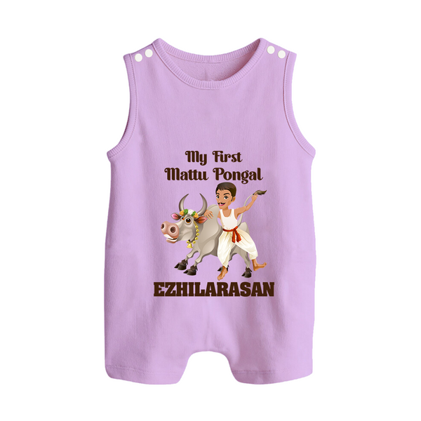 My First Mattu Pongal – Kid & Cow | Customized Romper Suit for baby - LILAC - 0 - 5 Months Old (Chest 18")