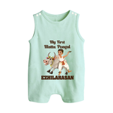 My First Mattu Pongal – Kid & Cow | Customized Romper Suit for baby - MINT GREEN - 0 - 5 Months Old (Chest 18")