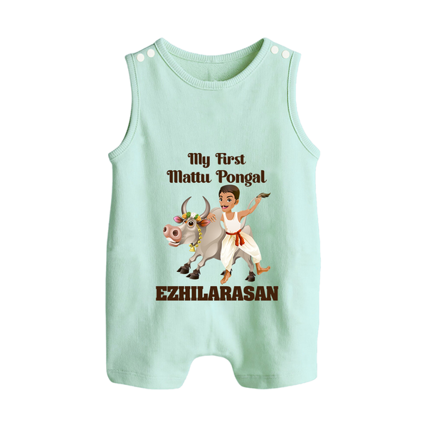 My First Mattu Pongal – Kid & Cow | Customized Romper Suit for baby - MINT GREEN - 0 - 5 Months Old (Chest 18")