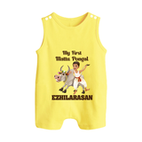 My First Mattu Pongal – Kid & Cow | Customized Romper Suit for baby - PASTEL YELLOW - 0 - 5 Months Old (Chest 18")