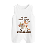 My First Mattu Pongal – Kid & Cow | Customized Romper Suit for baby - WHITE - 0 - 5 Months Old (Chest 18")