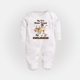 My First Mattu Pongal – Kid & Cow | Customized Fullbody Suit for baby - WHITE - New Born (Chest 7.5")