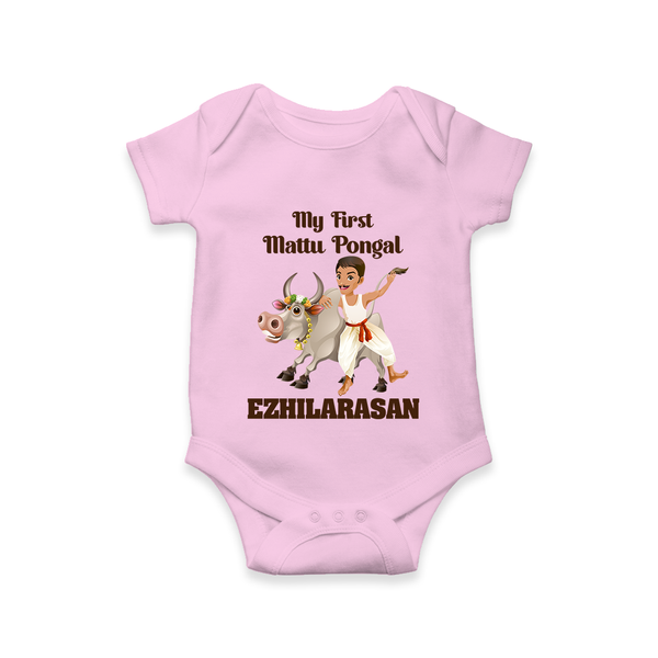 My First Mattu Pongal – Kid & Cow | Customized Romper for baby - BABY PINK - New Born (Chest 14")