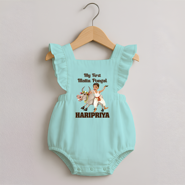 My First Mattu Pongal – Kid & Cow | Customized Romper frock for baby - MINT GREEN - 0 - 3 Months Old (Chest 19")