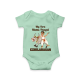 My First Mattu Pongal – Kid & Cow | Customized Romper for baby - MINT GREEN - New Born (Chest 14")