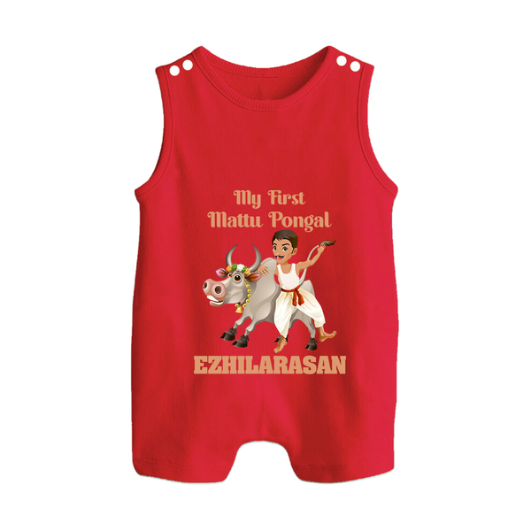 My First Mattu Pongal – Kid & Cow | Customized Romper Suit for baby - RED - 0 - 5 Months Old (Chest 18")