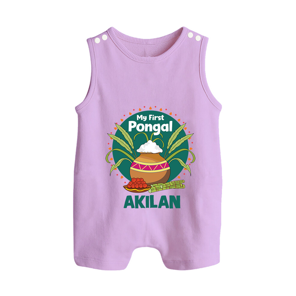 My First Pongal – Pot & Sugarcane Badge | Customized Romper Suit for baby - LILAC - 0 - 5 Months Old (Chest 18")