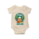 My First Pongal – Pot & Sugarcane Badge | Customized Romper for baby - IVORY - New Born (Chest 14")
