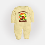 My First Pongal – Classic Pot Illustration | Customized Fullbody Suit for baby - PASTEL YELLOW - New Born (Chest 7.5")