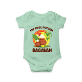 My First Pongal – Classic Pot Illustration | Customized Romper for baby - MINT GREEN - New Born (Chest 14")