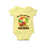 My First Pongal – Classic Pot Illustration | Customized Romper for baby - PASTEL YELLOW - New Born (Chest 14")