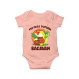 My First Pongal – Classic Pot Illustration | Customized Romper for baby - PEACH - New Born (Chest 14")