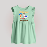 My First Pongal – Kid with Cow Cartoon | Customized Baby frock for baby - MINT GREEN - 0 - 3 Months Old (Chest 17")