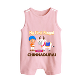 My First Pongal – Kid with Cow Cartoon | Customized Romper  Suit for baby - BABY PINK - 0 - 5 Months Old (Chest 18")