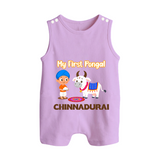 My First Pongal – Kid with Cow Cartoon | Customized Romper  Suit for baby - LILAC - 0 - 5 Months Old (Chest 18")