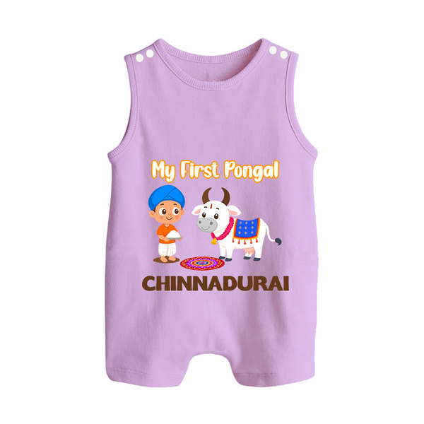 My First Pongal – Kid with Cow Cartoon | Customized Romper  Suit for baby - LILAC - 0 - 5 Months Old (Chest 18")