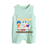 My First Pongal – Kid with Cow Cartoon | Customized Romper  Suit for baby - MINT GREEN - 0 - 5 Months Old (Chest 18")