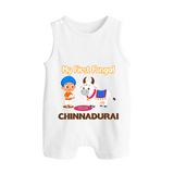 My First Pongal – Kid with Cow Cartoon | Customized Romper  Suit for baby - WHITE - 0 - 5 Months Old (Chest 18")