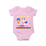 My First Pongal – Kid with Cow Cartoon | Customized Romper for baby - BABY PINK - New Born (Chest 14")