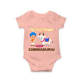 My First Pongal – Kid with Cow Cartoon | Customized Romper for baby - PEACH - New Born (Chest 14")