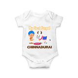My First Pongal – Kid with Cow Cartoon | Customized Romper for baby - WHITE - New Born (Chest 14")