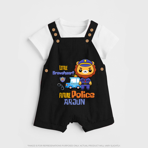Future Police Officer Dungaree Set | Custom Printed Name Dungaree Set - BLACK - 0 - 5 Months Old (Chest 18")
