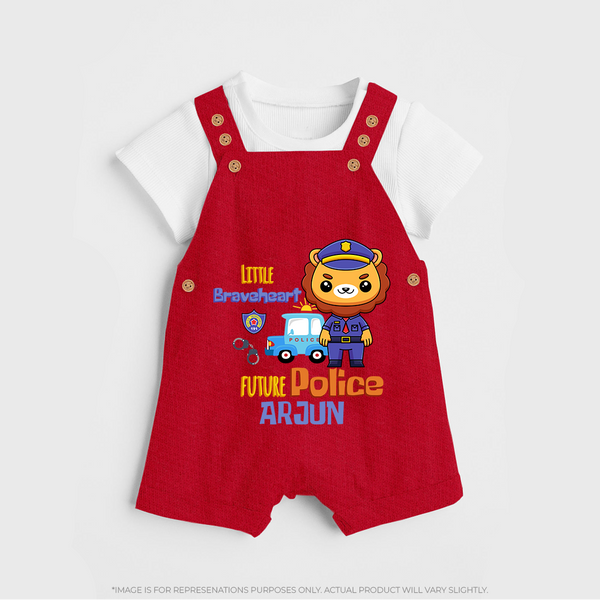 Future Police Officer Dungaree Set | Custom Printed Name Dungaree Set - RED - 0 - 5 Months Old (Chest 18")