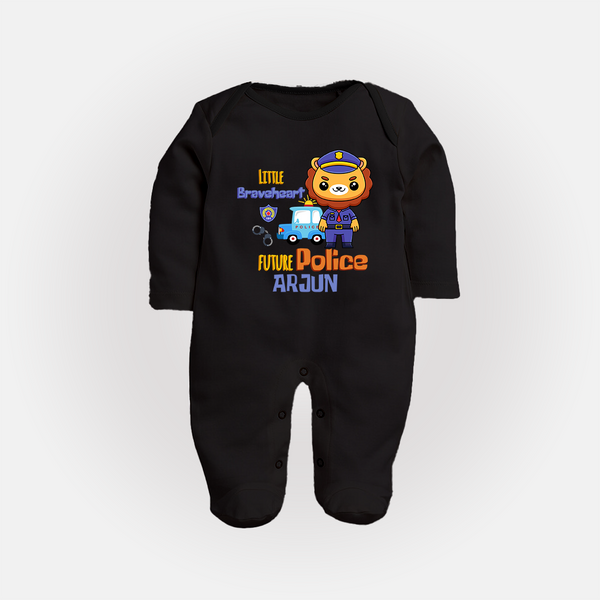 Future Police Officer Sleep Suit | Custom Printed Name Sleep Suit - BLACK - New Born (Chest 7.5")