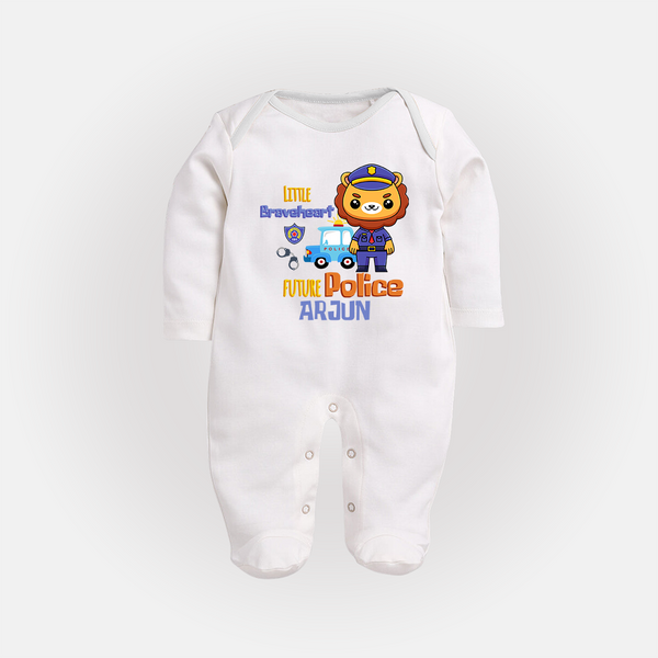 Future Police Officer Sleep Suit | Custom Printed Name Sleep Suit - WHITE - New Born (Chest 7.5")
