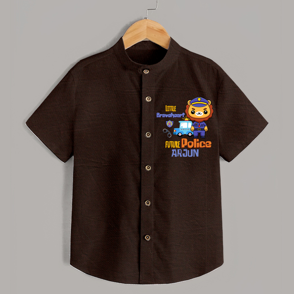 Future Police Officer Shirt | Custom Printed Name Shirt - CHOCOLATE BROWN - 0 - 6 Months Old (Chest 23")