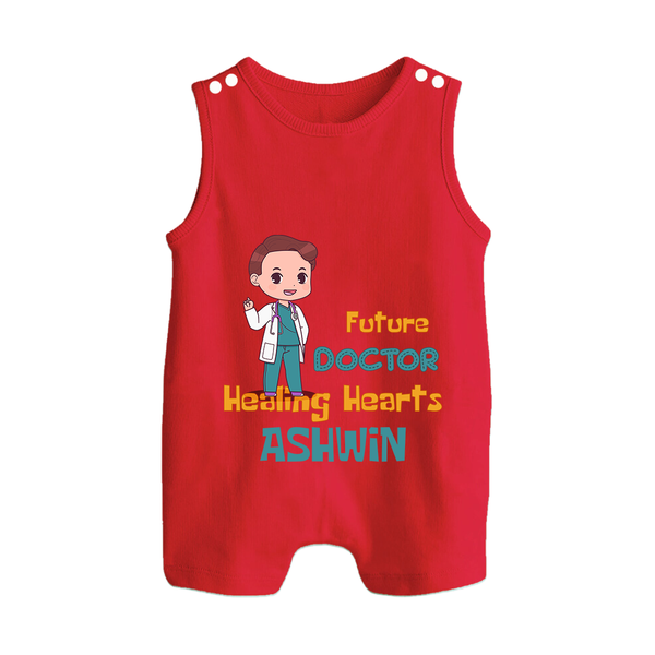 Future Doctor Romper Suit | Personalized Name Baby Romper Suit - RED - 0 - 5 Months Old (Chest 18")