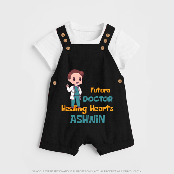 Future Doctor Dungaree Set | Personalized Name Baby Dungaree Set - BLACK - 0 - 5 Months Old (Chest 18")