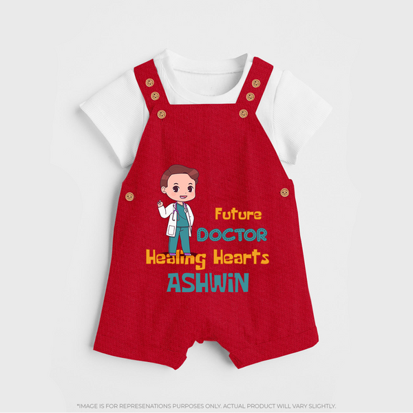 Future Doctor Dungaree Set | Personalized Name Baby Dungaree Set - RED - 0 - 5 Months Old (Chest 18")