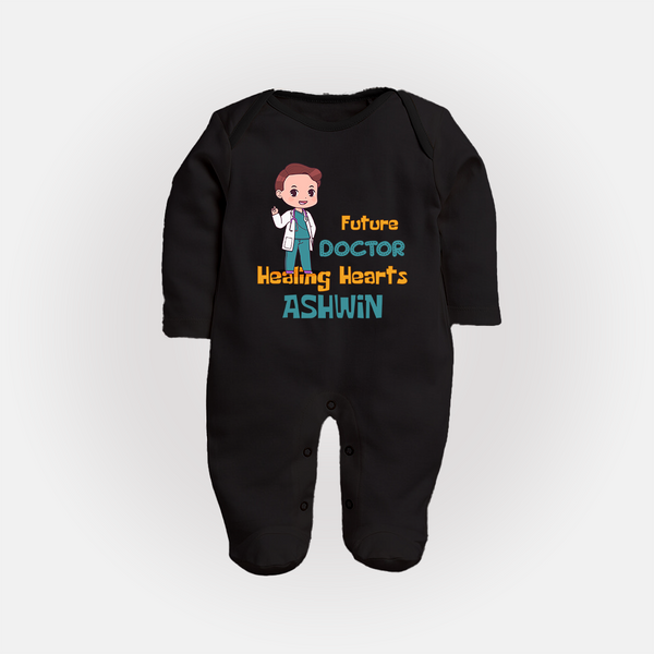 Future Doctor Sleep Suit | Personalized Name Baby Sleep Suit - BLACK - New Born (Chest 7.5")