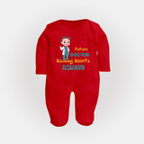 Future Doctor Sleep Suit | Personalized Name Baby Sleep Suit - RED - New Born (Chest 7.5")