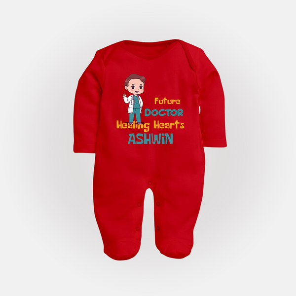 Future Doctor Sleep Suit | Personalized Name Baby Sleep Suit - RED - New Born (Chest 7.5")