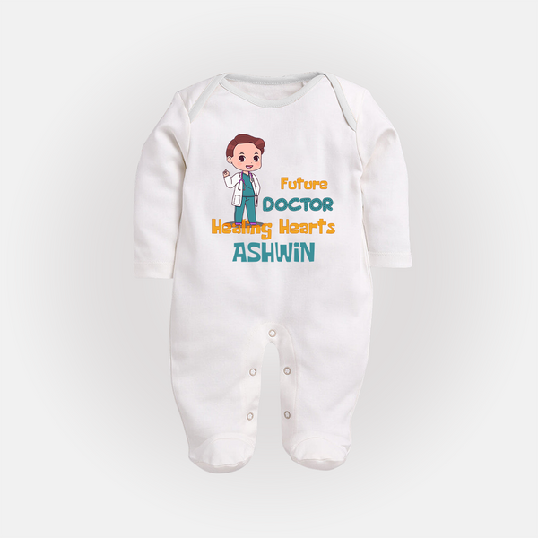 Future Doctor Sleep Suit | Personalized Name Baby Sleep Suit - WHITE - New Born (Chest 7.5")