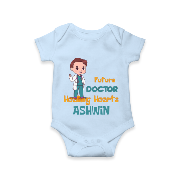 Future Doctor Romper / Onesie | Personalized Name Baby Romper / Onesie - BABY BLUE - New Born (Chest 14")