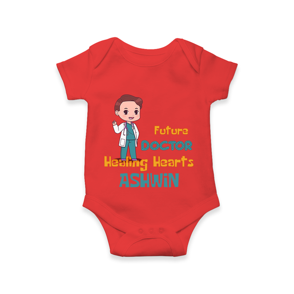 Future Doctor Romper / Onesie | Personalized Name Baby Romper / Onesie - RED - New Born (Chest 14")