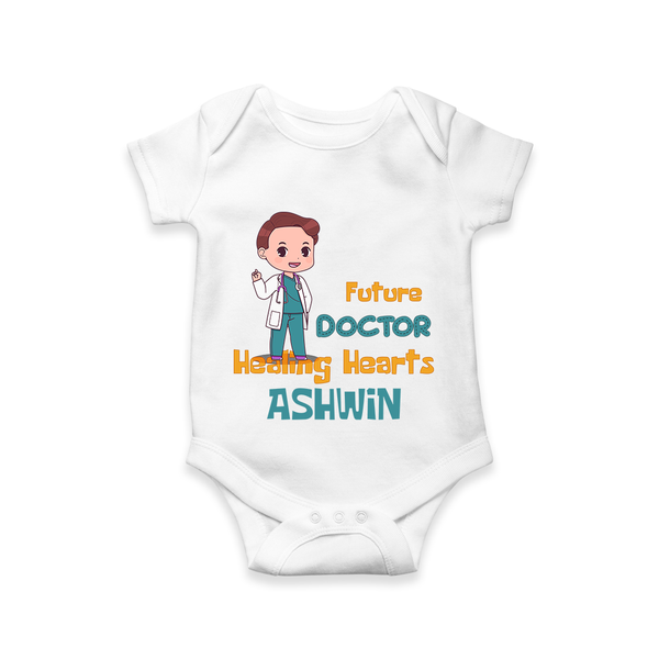 Future Doctor Romper / Onesie | Personalized Name Baby Romper / Onesie - WHITE - New Born (Chest 14")