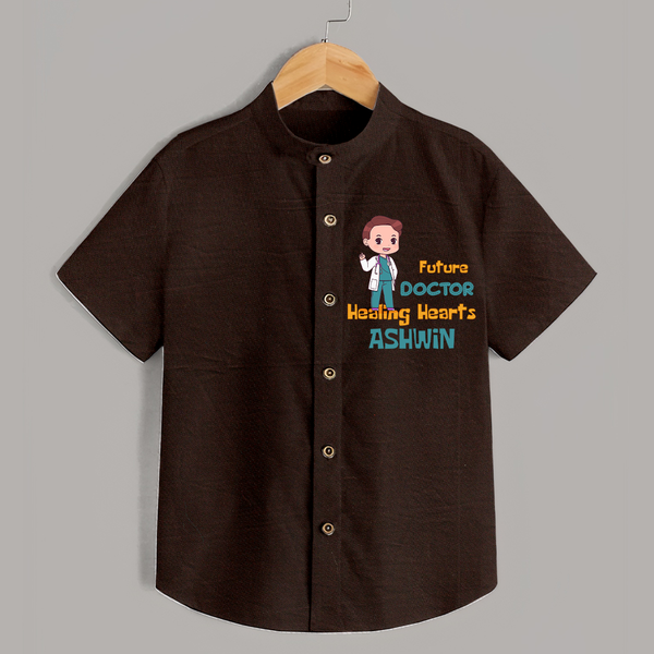 Future Doctor Shirt | Personalized Name Baby Shirt - CHOCOLATE BROWN - 0 - 6 Months Old (Chest 23")