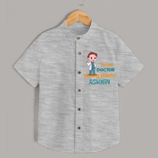 Future Doctor Shirt | Personalized Name Baby Shirt - GREY - 0 - 6 Months Old (Chest 23")