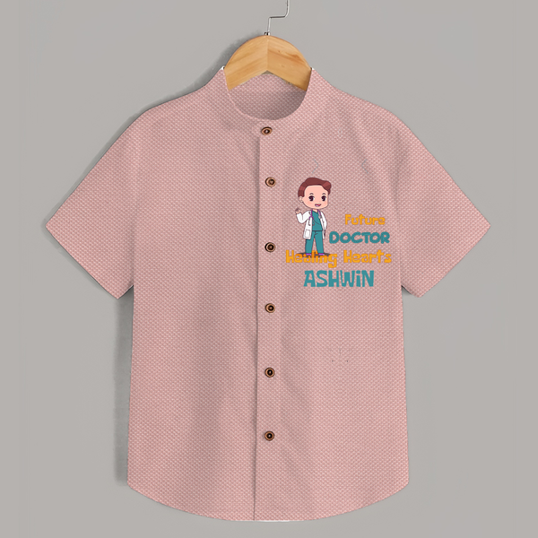 Future Doctor Shirt | Personalized Name Baby Shirt - PEACH - 0 - 6 Months Old (Chest 23")