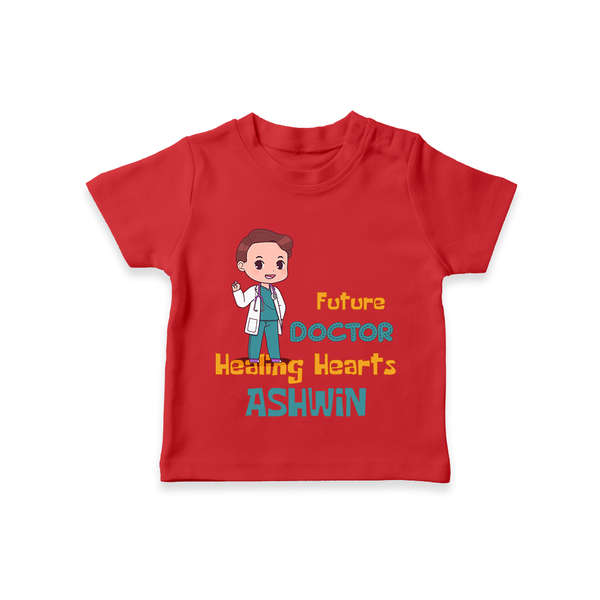 Future Doctor T-Shirt | Personalized Name Baby T-Shirt - RED - 0-5 Months Old (Chest 17")