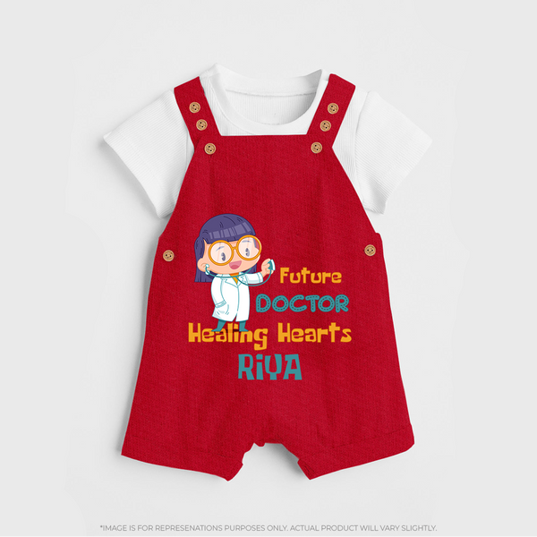 Future Doctor Dungaree Set | Custom Printed Name Dungaree Set - RED - 0 - 5 Months Old (Chest 18")