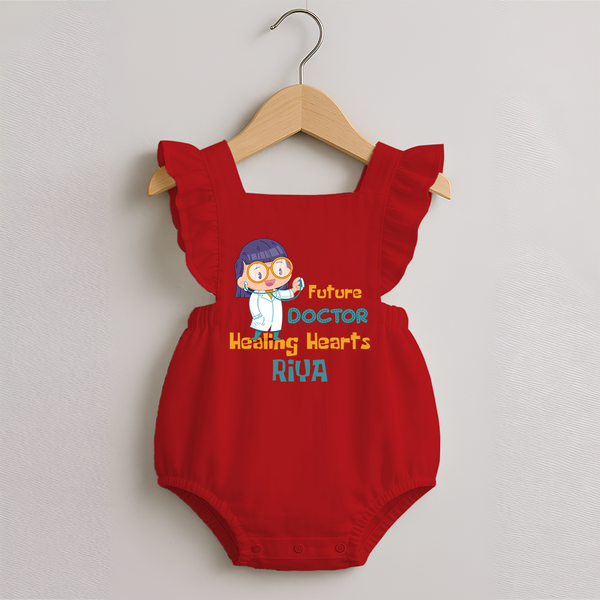 Future Doctor Romper Frock | Custom Printed Name Romper Frock - RED - 0 - 3 Months Old (Chest 19")