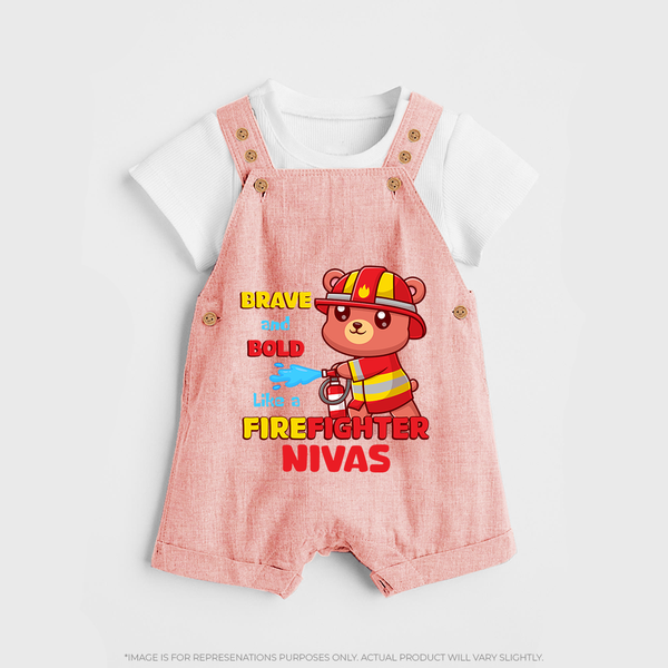 Future Firefighter Dungaree Set | Profession-Themed Name Dungaree Set - PEACH - 0 - 5 Months Old (Chest 18")